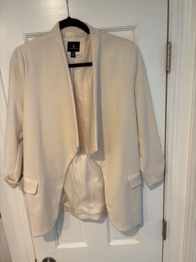 Jules & Leopold Ivory Collarless Open-Front Blazer